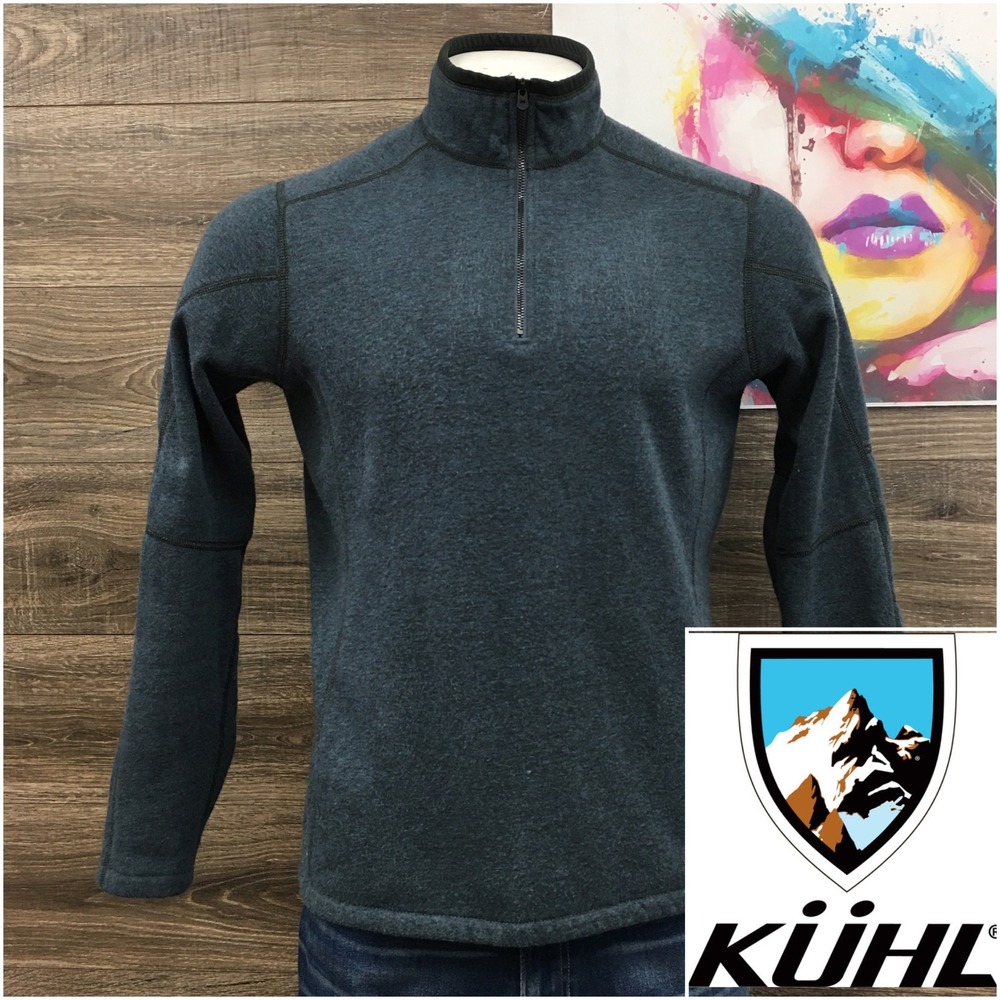KUHL Mens Revel 1/4 Zip Pullover Sweater Blue Medium Fleece Outdoor Activewear